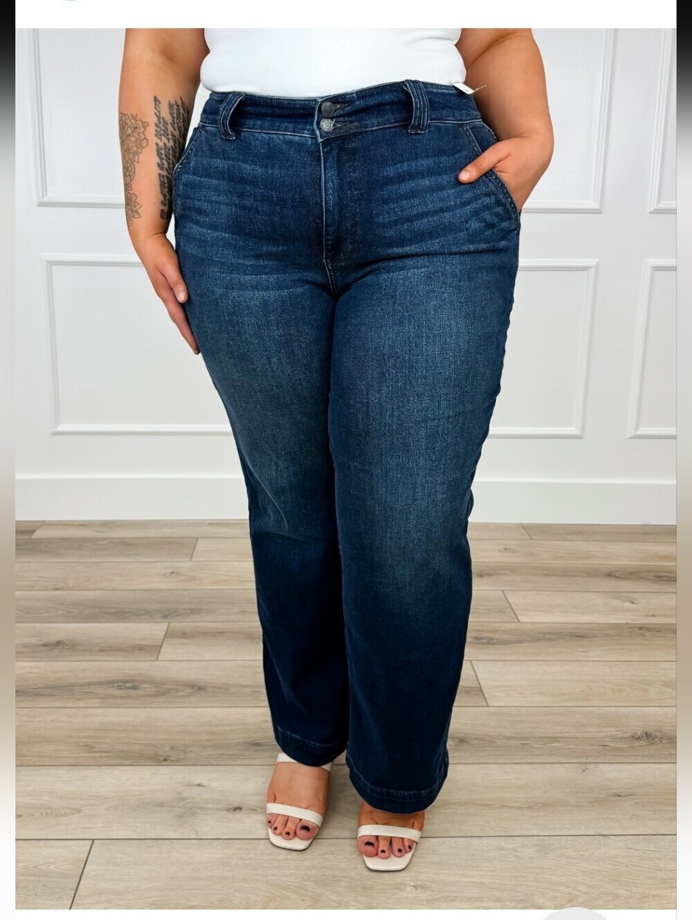 Judy Blue High Rise Wide Leg Denim Jeans Dark Wash | Size 11/30
